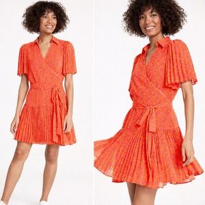 Alexis x Target NEW Orange Floral Pleated Flutter Sleeve Wrap Dress SZ Medium